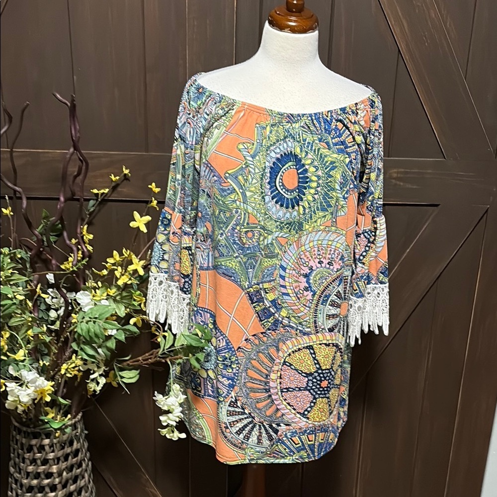 WinWin Multicolor Bohemian Dress with Lace Trim